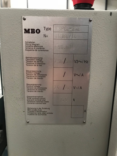 MBO ASP 66-2ME mobile stream delivery with integrated pressing station Used MBO ASP 66-2ME mobile stream delivery with integrated pressing station